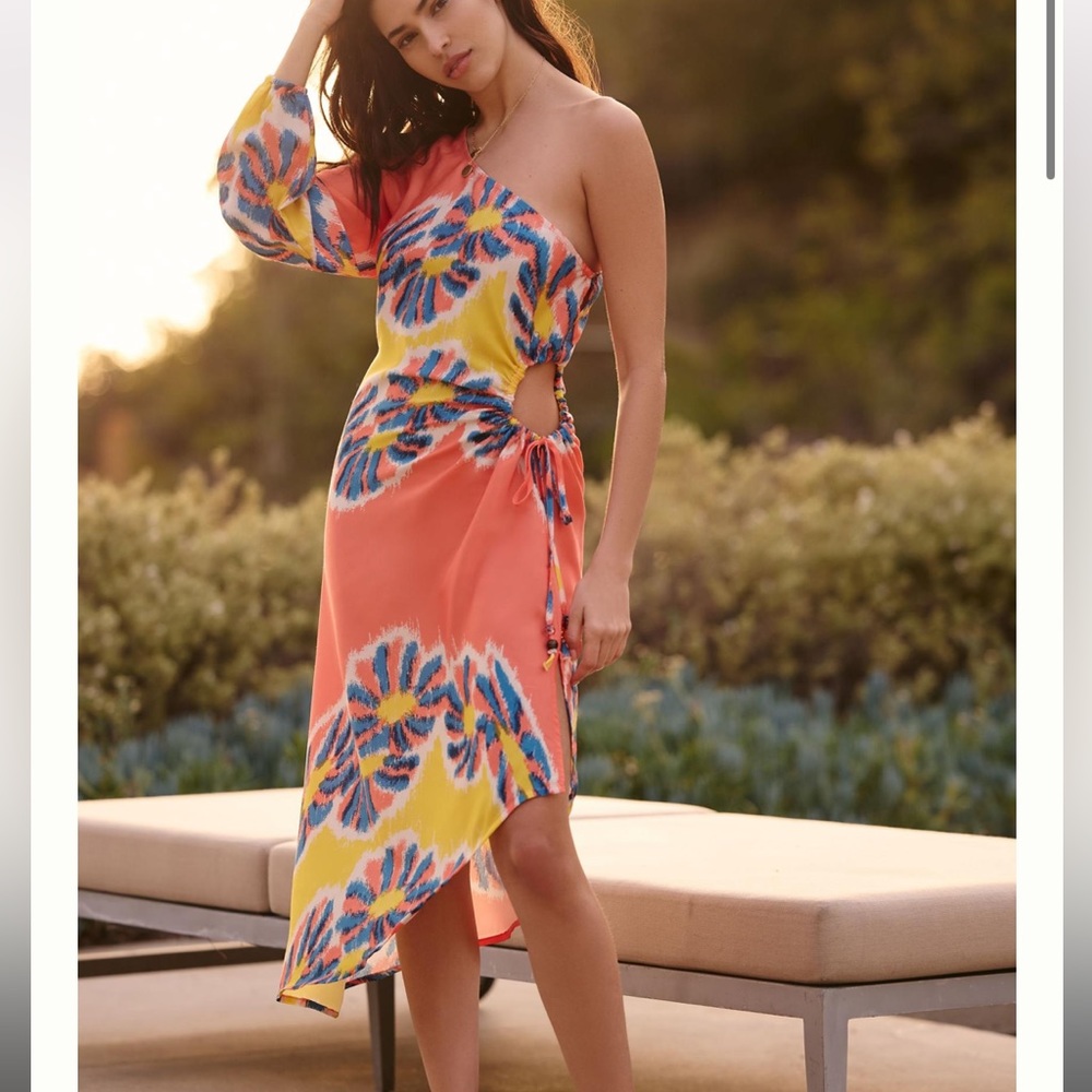 NWT Anthropologie one shoulder silk dress